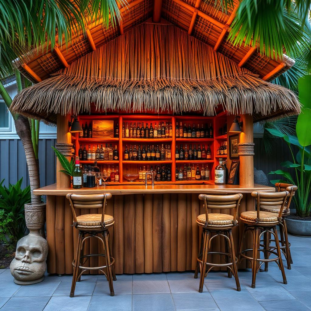 Custom cedar tiki bar in a North Texas backyard